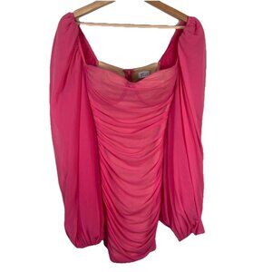 Oh Polly‎ Hot Pink Stretch Bodycon Long Sleeve Ruched Party Mini Dress Size 4